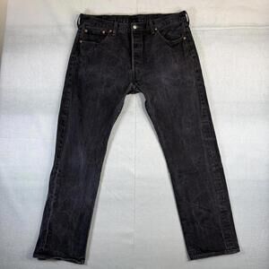 Levis 501 Jeans Mens 38x32 Black Dark Wash Classic Fit Straight Leg Button Denim